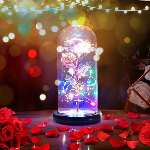 zukakii Artificial Flower Rose Gift for Mom Women, Preserved Flowers Galaxy Rose with Led Lights Unique Gifts for Women Wife Girlfriend, Mother's Day, Thanksgiving, Birthday, Anniversary - Rainbow