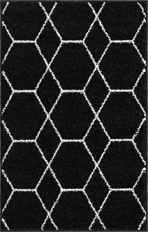 Unique Loom Trellis Frieze Collection Area Rug-Modern Morroccan Inspired Geometric Lattice Design, 2 x 3 ft, Black/Ivory