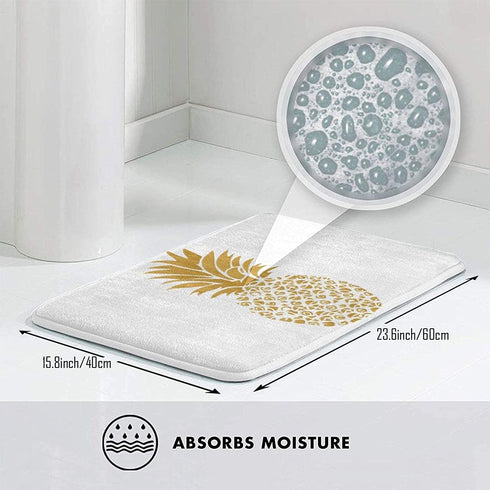 Gold Pineapple Memory Foam Bath Mats, Soft Non Slip Absorbent Bath Rugs for Livingroom & Bathroom Rug Carpet 15.8" x 23.6"