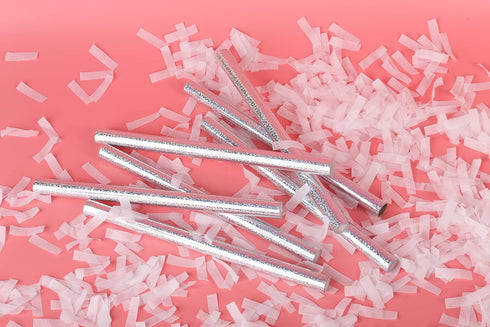 Battife White Confetti Wands 7Pack Tissue Paper Confetti Flick Flutter Sticks for Wedding Celebrations Anniversary Birthday Party, 14 Inch