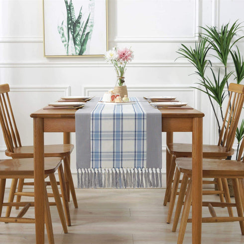 PHNAM Buffalo Check Rustic Dining Table Runner with Handmade Fringe Cotton Linen Blend Coffee Tabletop Collections for Family Dinners, Special Occasions, Farmhouse Decorations and Everyday Use