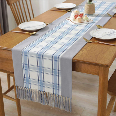 PHNAM Buffalo Check Rustic Dining Table Runner with Handmade Fringe Cotton Linen Blend Coffee Tabletop Collections for Family Dinners, Special Occasions, Farmhouse Decorations and Everyday Use
