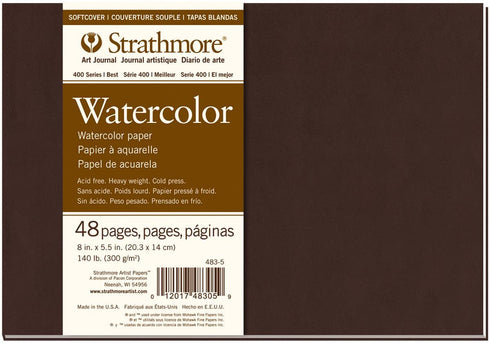 Strathmore 483-5 Softcover Watercolor Art Journal, 8" x 5.5", White, 24 Sheets