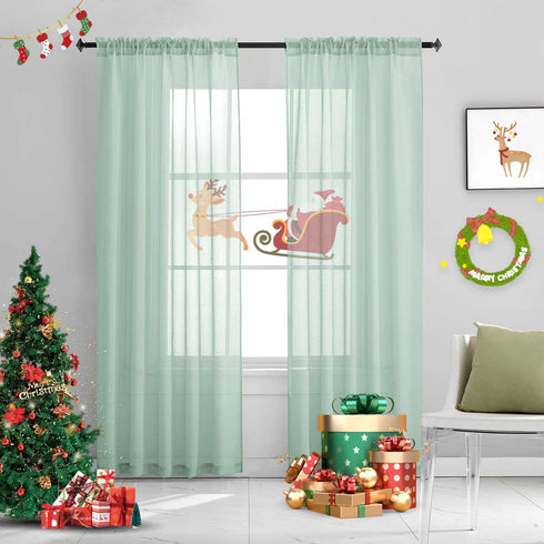 Mint Green Semi Sheer Curtains 84 Inches Long Faux Linen Mint Green Sheers with Rod Pocket for Bedroom Living Room Girls Kids Room 2 Panels 52x84