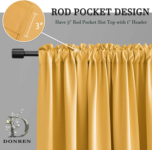 DONREN Gold Yellow Curtain Valances for Living Room - Blackout Rod Pocket Valances for Small Window (42 by 18 Inch,2 Panels)