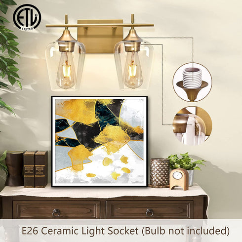 Vanity Lights Fixtures, Zicbol 2 Light Bathroom Light, Gold Bronze Bathroom Lighting Fixtures Over Mirror with Clear Glass Shade, Modern Vanity Lighting for Bath, Living Room, Bedroom