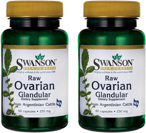 Swanson Premium Raw Ovarian Glandular 250mg (2 Bottles each of 60 Capsules)