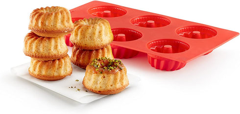 Lekue Savarin 6 Cavity Bundt pan, Red