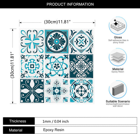 Mohepo Peel and Stick Backsplash Tile Stick on Kitchen Vinyl 3D Wall Decor Panels Sticker Talavera Mexican 9 Plaid 12"x12"(5 Sheets,Blue&White)