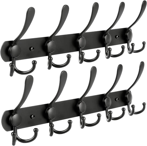 WHITGO Wall Mounted Coat Hook, 2 Packs 15 Hooks Stainless Steel Coat Hook Rail for Coat Hat Towel Purse Robes Bathroom Closet Room