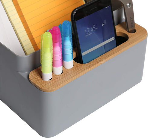 Seville Classics Eco-Conscious Organizer Box Set Art Crafts Holder Junk Drawer Utensils, Flatware, Silverware, Cutlery, Pens, Desk Caddy, Bamboo/Gray, 2