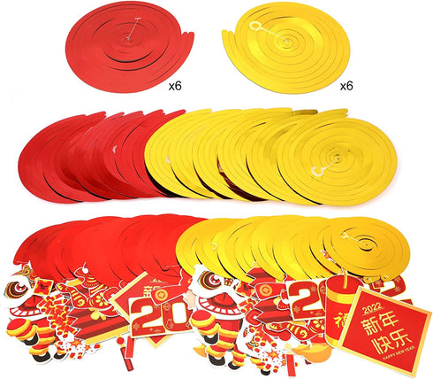 HOWAF 2022 Chinese New Year Hanging Decorations, 30pcs Red Gold Chinese New Year Hanging Swirls and Lion Dance Lantern Firecracker Tiger Banner Set for Spring Festival New Year Home Party Decorations