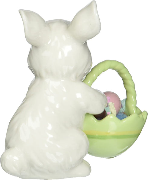 Cosmos 10593 Fine Porcelain Bunny with Easter Basket Figurine, 3-3/4-Inch,White