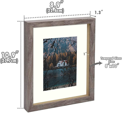 Frametory, Frame with Ivory Mat for Photo, Smooth Wood Grain Finish Easel Stand, Sawtooth Hangers, Real Glass Landscape/Portrait, Wall/Table Display (Rustic Grey, 8x10 Frame for 5x7 Photo, 2-Pack)