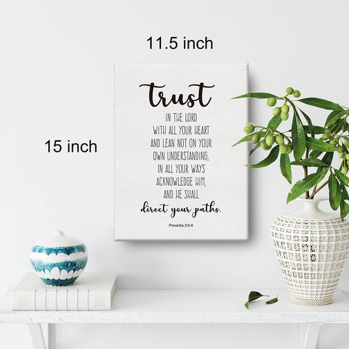 Bible Verse Art Wall Decor Proverbs 3:5-6 Trust in the Lord Scripture Canvas Painting Prints for Home Dining Room Living Room Wall Decor Framed Artwork Christian Gifts(12x15 Inch)