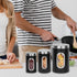 AEUNKIUO Kitchen Counter Canister set 3 pieces,with Long Wood Spoon, Stainless Steel Food Storage Containers with Visible Window and Brushed Airtight Lids ,For Sugar,Coffee,Biscult,Flour jar Keep Fresh,Black
