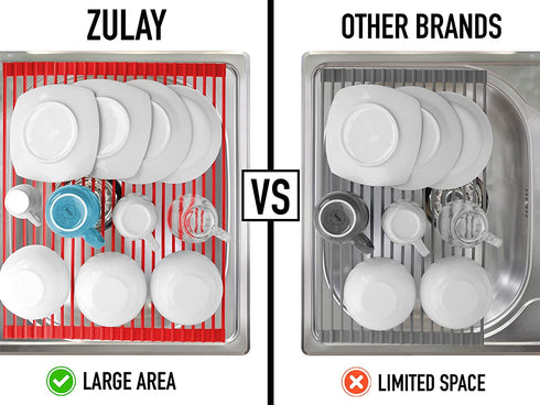 Zulay Kitchen Large 20.5" Roll Up Dish Drying Rack - Heavy Duty Silicone Wrapped Steel Rods Over Sink Dish Drying Rack - Versatile Roll Up Sink Drying Rack & Trivet - Red