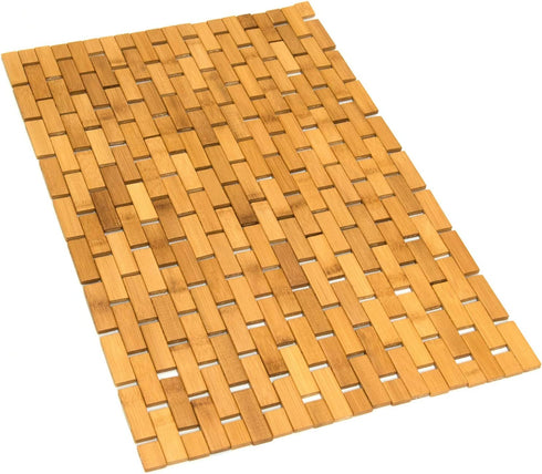 Gonioa Natural Bamboo Bath Mat, Wooden Door Mat Kitchen Floor Bath Rug, Bathroom Shower and Tub Mats, Wooden Bath Mat for Shower, Bath, Spa Or Sauna