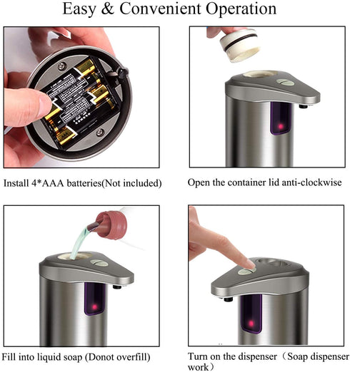 Hanamichi Automatic Soap Dispenser,Touchless Soap Dispenser Equipped Stainless Steel w/Infrared Motion Sensor Waterproof Base Adjustable Switches Suitable for Bathroom Kitchen Hotel Office