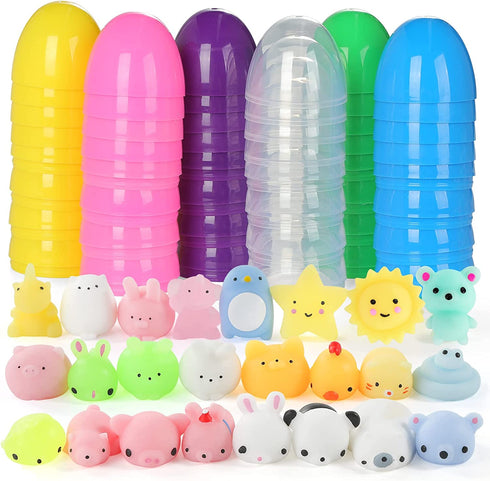 Sallyfashion 24 Pcs Easter Egg, Toy Filled Easter Eggs Colorful Plastic Easter Eggs with Mochi Squishy Squeeze Toys Toys Surprise Eggs for Easter Party Favors Easter Theme Party Easter Basket Stuffer