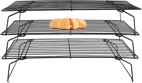 Cooling Rack, Lainrrew 3 Tier Stackable Baking Rack Stainless Steel Wire Cooking Rack for Cooking Roasting Cooling, Collapsible & Foldable, Dishwasher & Oven Safe