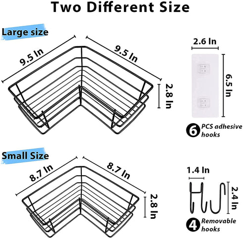 Shower Caddy Corner 2 Pack, Lanhado Shower Organizer Corner with Adhesive, SUS304 Rustproof Stainless Steel Shower Shelf for Inside Shower, Wall Mounted No Drilling Corner Shower Caddy with 4 Hooks
