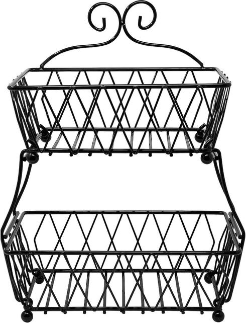 Sorbus Fruit Basket Display Stand, 2-Tier, for Vegetable, Fruit & Bread Counter Storage for Kitchen, Bathroom, Rectangular Antique Metal (Black)