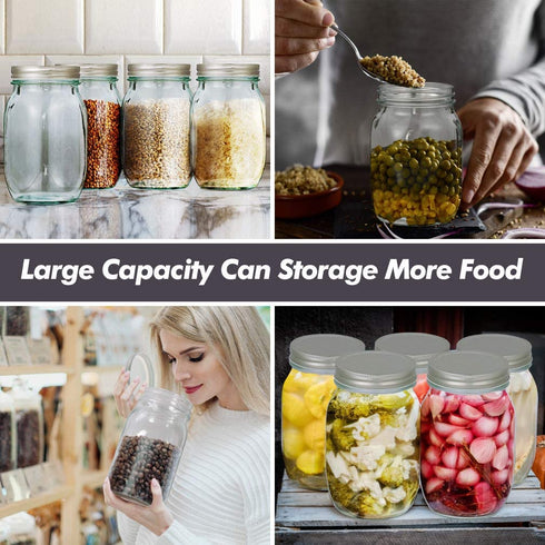 TGJOR 32 OZ Wide Mouth Mason Jars, Glass Jars with Silver Metal Airtight Lids, Perfect for Meal Prep, Food Storage, Canning, Drinking, Preserving, Favors, Decorating Jars (4 pack)