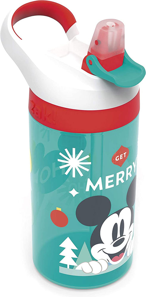 Zak Designs Disney Kids Water Bottle with Straw and Built in Carrying Loop Made of Durable Plastic, Leak-Proof Design (16 oz, Mickey Mouse)