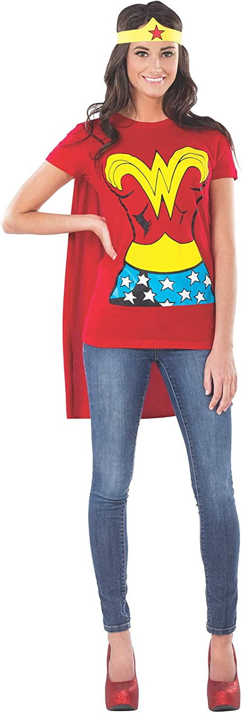 Rubies Women's DC Comics Wonder Woman T-Shirt with Cape and Headband
