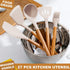 Umite Chef 36pcs Silicone Kitchen Cooking Utensils with Holder, Heat Resistant Cooking Utensils Sets Wooden Handle, Khaki Nonstick Kitchen Gadgets Tools Include Spatula Spoons Turner Pizza Cutter