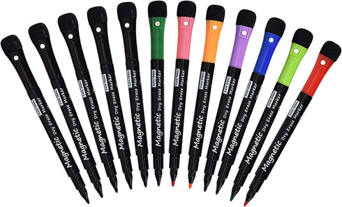 Magnetic Dry Erase Markers, Browill Fine Tip Low Odor Whiteboard Markers for Kids & School, Work On White board & Calendar, Refrigerator (12 Pack)