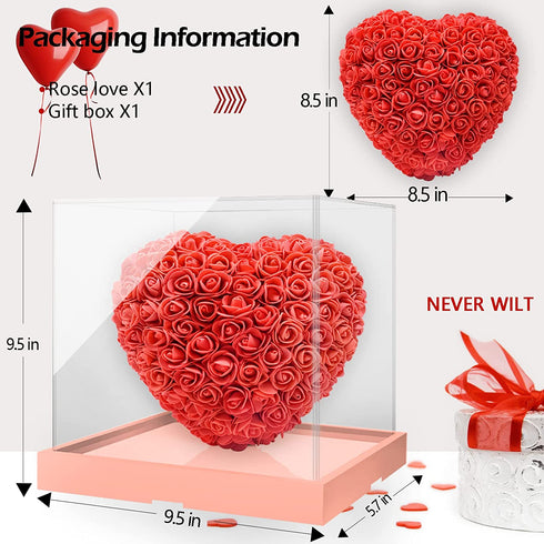 Valentines Day Gifts for Her, Great ideds Handmade Fake Rose Heart with Gifts Box, Valentines Day Decorations for Room, Home, Valentines Day Gitfs for Her Girlfriend, Women, Wife, Kids