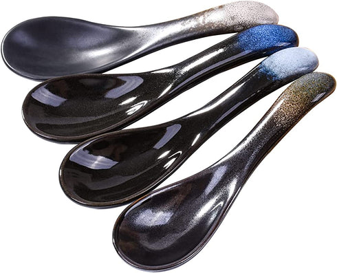 Ceramic Asian Soup Spoons Chinese Japanese Soup Spoon for Ramen Pho Miso Wonton, Set of 4