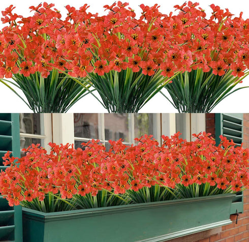 20 Bundles Artificial Outdoor Flowers UV Resistant Fake Flowers No Fade Faux Plastic Greenery Shrubs Garden Porch Window Box Decorating(Orange)