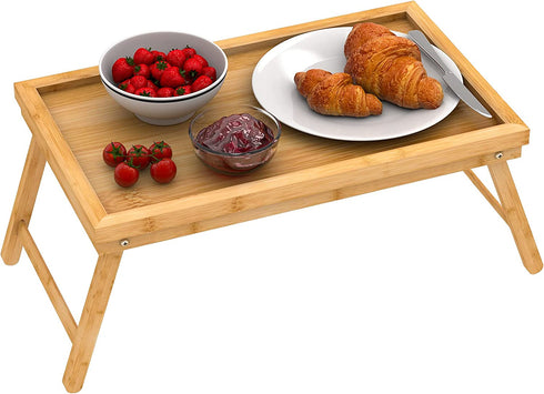 Zhuoyue Bamboo Bed Tray with Folding Legs, Lap Tray Breakfast Tray Great for Breakfast in Bed or Eating Tray