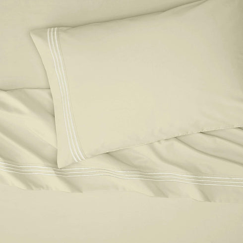 Amazon Basics Easy-Wash Embroidered Hotel Stitch 120 GSM Sheet Set - Twin, Aloe Green