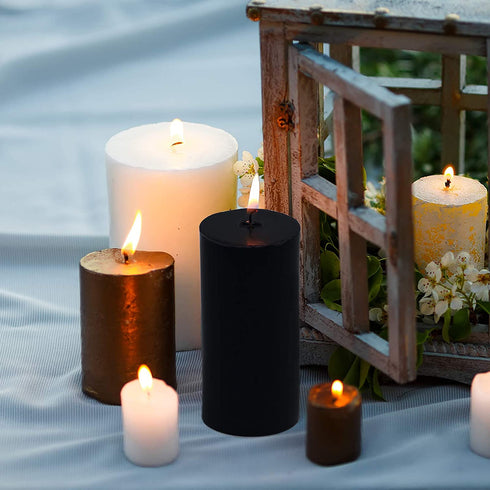 Amusaer Black Pillar Candles 2x3 Inch 12 Packs Unscented Pillar Candles Dripless Soy Candles for Home, Halloween, Party