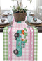 Easter Table Runner Farm Truck Bunny Butt Tail Carrot Table Runner Dresser Scarves,Linen Burlap Table Runners Cloth for April Holiday Dinner Party, Kitchen Dining Farmhouse Buffalo Lattice 13x90inch