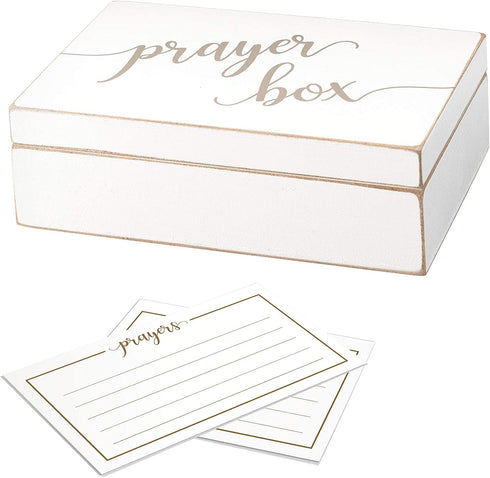 "Lillian Rose White Distressed Box with Prayer Cards, 6.5", off-white (BX115)