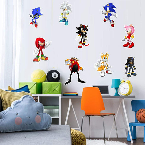 Sonic The Hedgehog Cartoon 3D Broken Wall Game Wall Stickers Children's Bedroom Living Room Background Wall Stickers Removable PVC Home Decoration