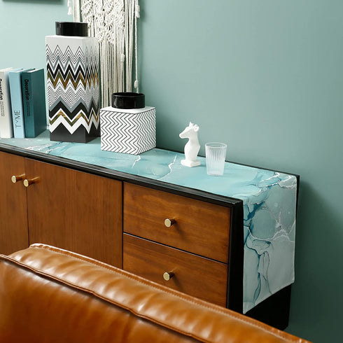 Marble Turquoise Teal Aqua Table Runner 70 Inches Long,Cotton Linen Modern Kitchen Dinner Dining Table Runners Decor Dresser,Burlap Tablerunner for Coffee/Dining/Party/Wedding Table Table Decor