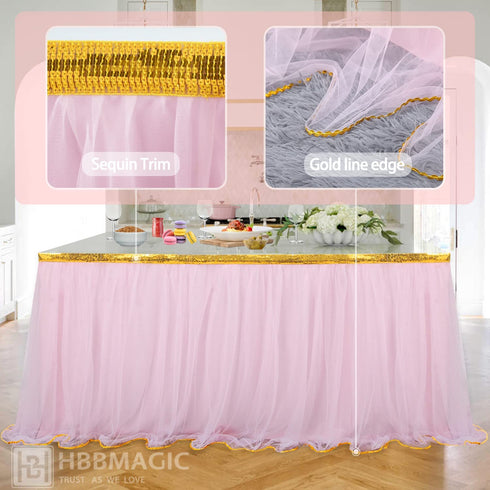 Pink Tulle Table Skirt Tutu Table Skirts for Rectangle Tables 6ft Baby Shower Girl Unicorn Party Wedding Princess Birthday