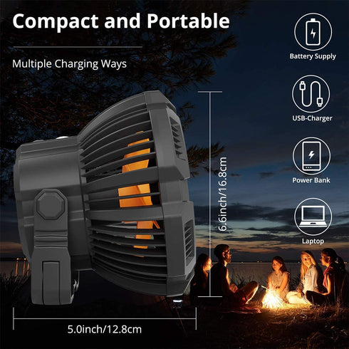 Camping Fan with LED Lights for Tent, Camping Ceiling Fan with Light, VOLUEX Portable Mini USB Desk Fan with Hanging Hook 3 Speeds and Remote Control for Outdoor Camping Travel Home Office