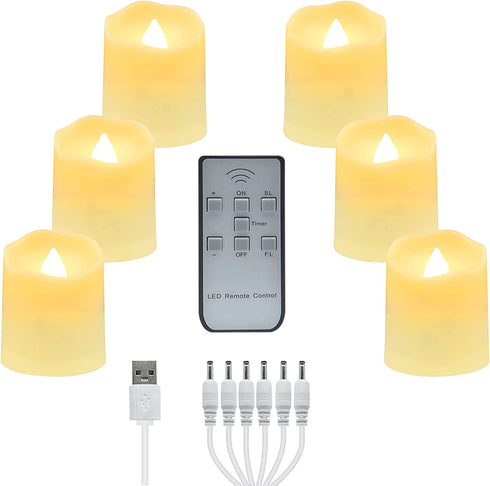 LED Tea Lights Rechargeable Candles with USB Charging Cable, 6 PCS Votive Tea Light with Remote, Flameless Flickering Warm White Tealights Candle for Halloween, Pumpkin Light, Christmas Decorations