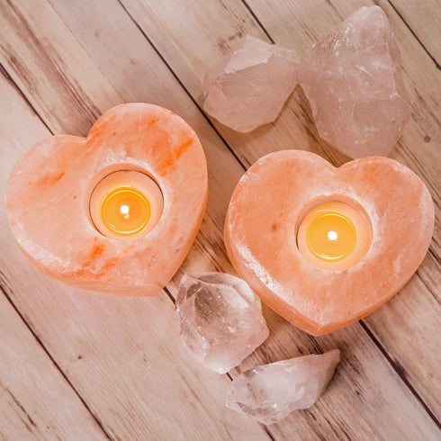 himalayan glow 3051 Shape Natural Pink Heart Style Tealight, 100% Pure Crystal Salt Candle Holder | Night Light & Decorative Light, Perfect Valentine's Day Gift, 3 Inches, Orange
