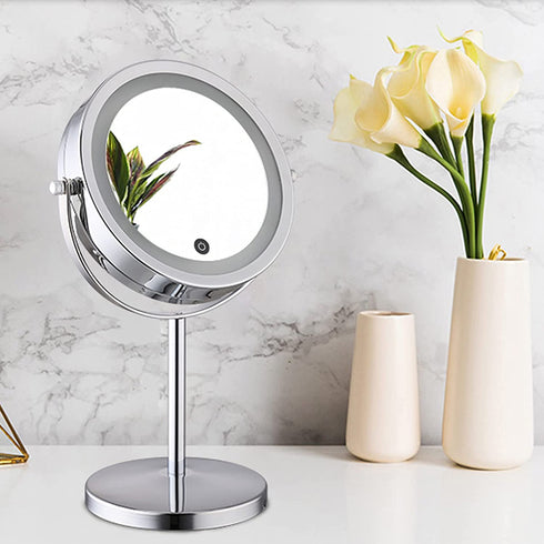 Lighted Makeup Mirror, 7X Magnifying Mirror with Touch Screen Adjustable LED Light, 7 Inch Mirror with Lights Double Sided 360 Degree Rotation