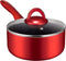 N++A Saucepan with Lid 2 quart, Nonstick Sauce Pans for All Stoves, 100% Non-toxic Small Pot, Red Saucier, Dishwasher Safe, Induction