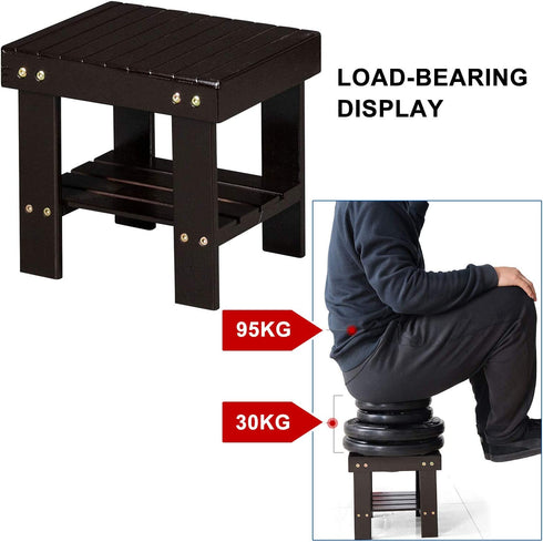 MASTLU Bamboo Step Stool Anti-Slip Lightweight Small Seat Stool with Storage Shelf Wooden Stool, Foot Rest Stool for Home, Bedroom, Bathroom Foot Rest Shaving Stool