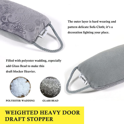 fowong 30 Inch Door Snake Draft Stopper, Under Door Weather Insulator Seal Heavy Duty Decorative Door Guard Energy Saver (Grey)